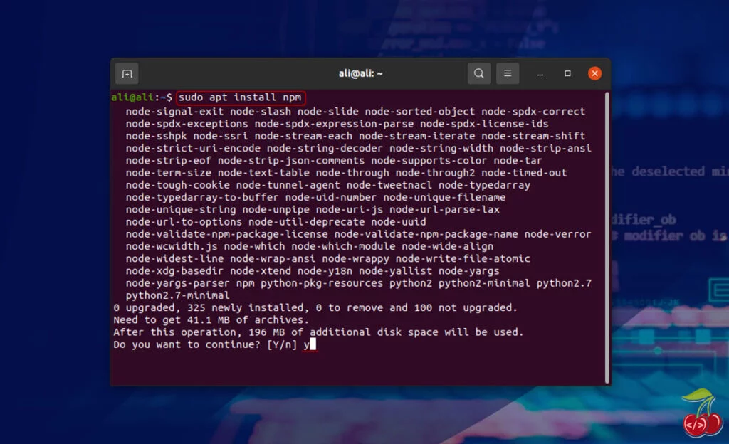 nodejs در لینوکس - تایید نصب