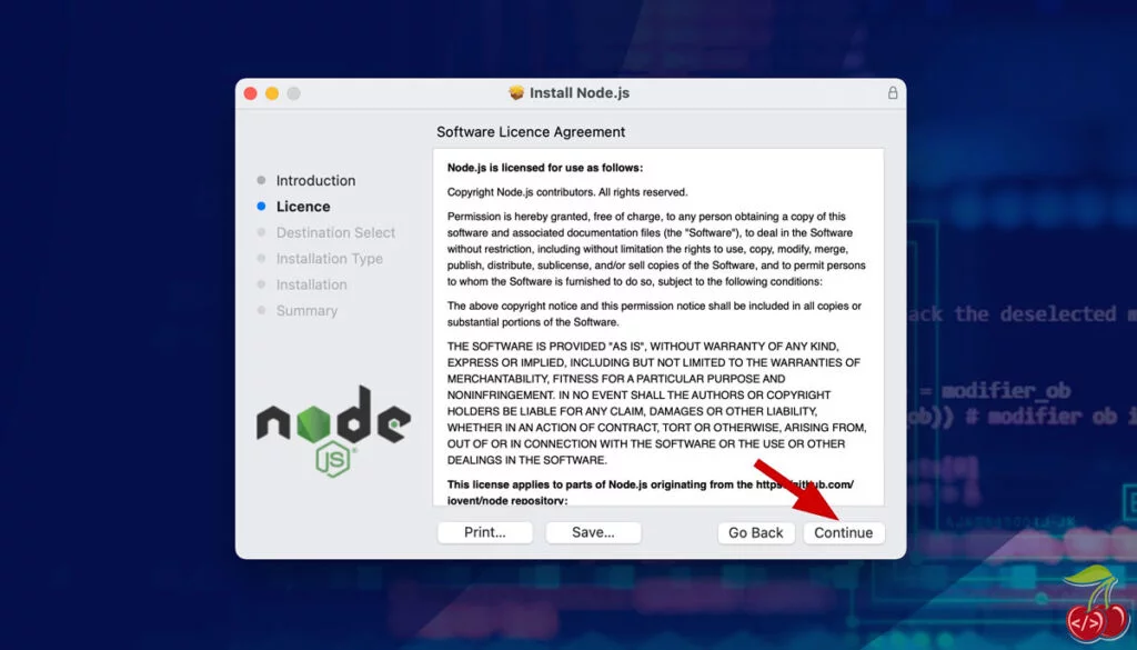 nodejs در مک - توافقنامه