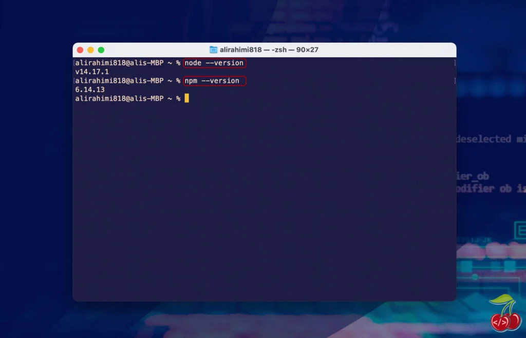nodejs در مک - تست ورژن