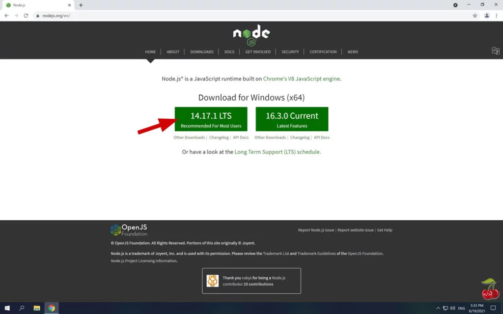 nodejs در ویندوز - دانلود
