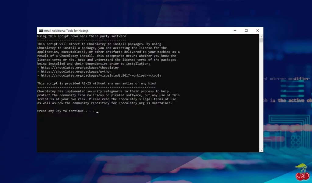 nodejs در ویندوز - لیست موارد مورد نیاز نصب