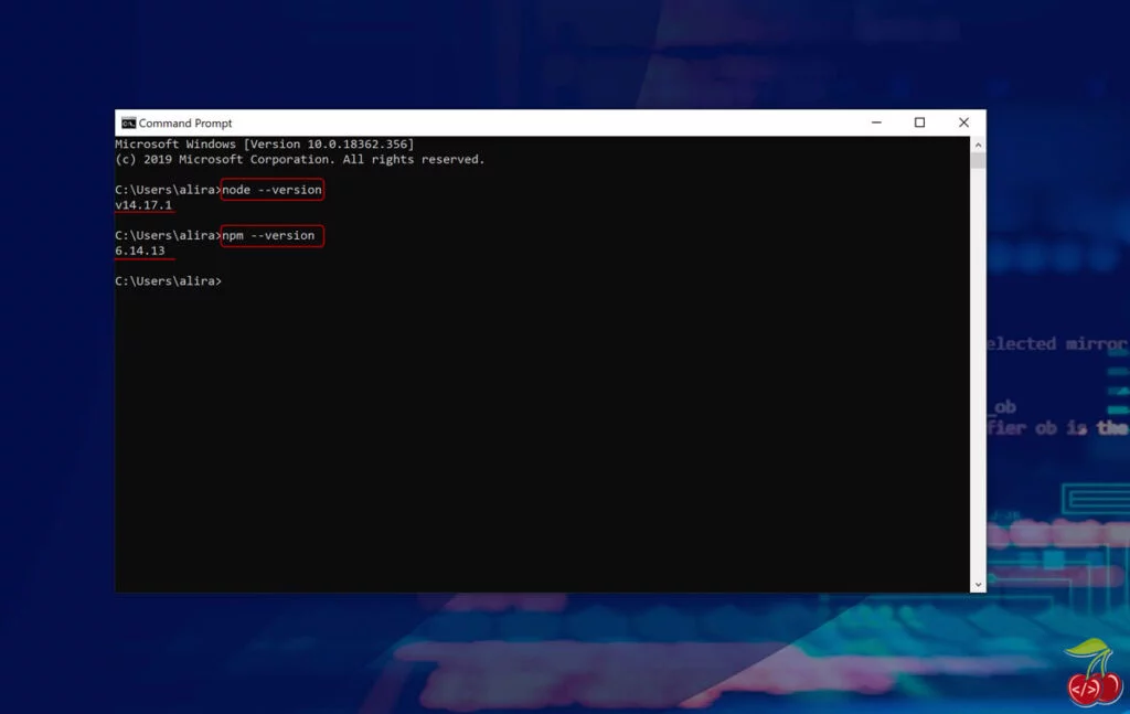 nodejs در ویندوز - تست ورژن