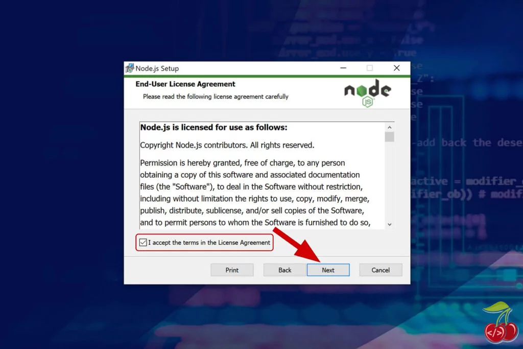 nodejs در ویندوز - توافقنامه