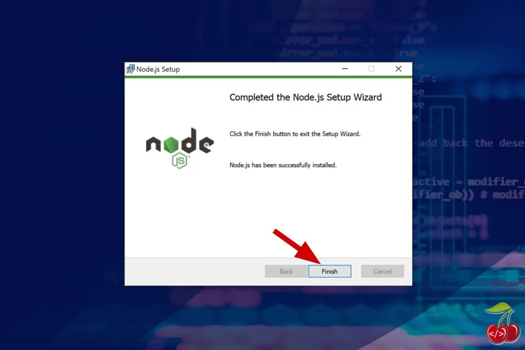 nodejs در ویندوز - اتمام نصب